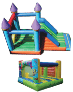 paquete de inflables castillo resbaladilla y casita
